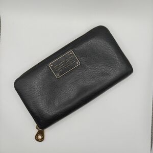Marc by Marc Jacobs Black Leather Zip Around Wallet with Gold Plaque
